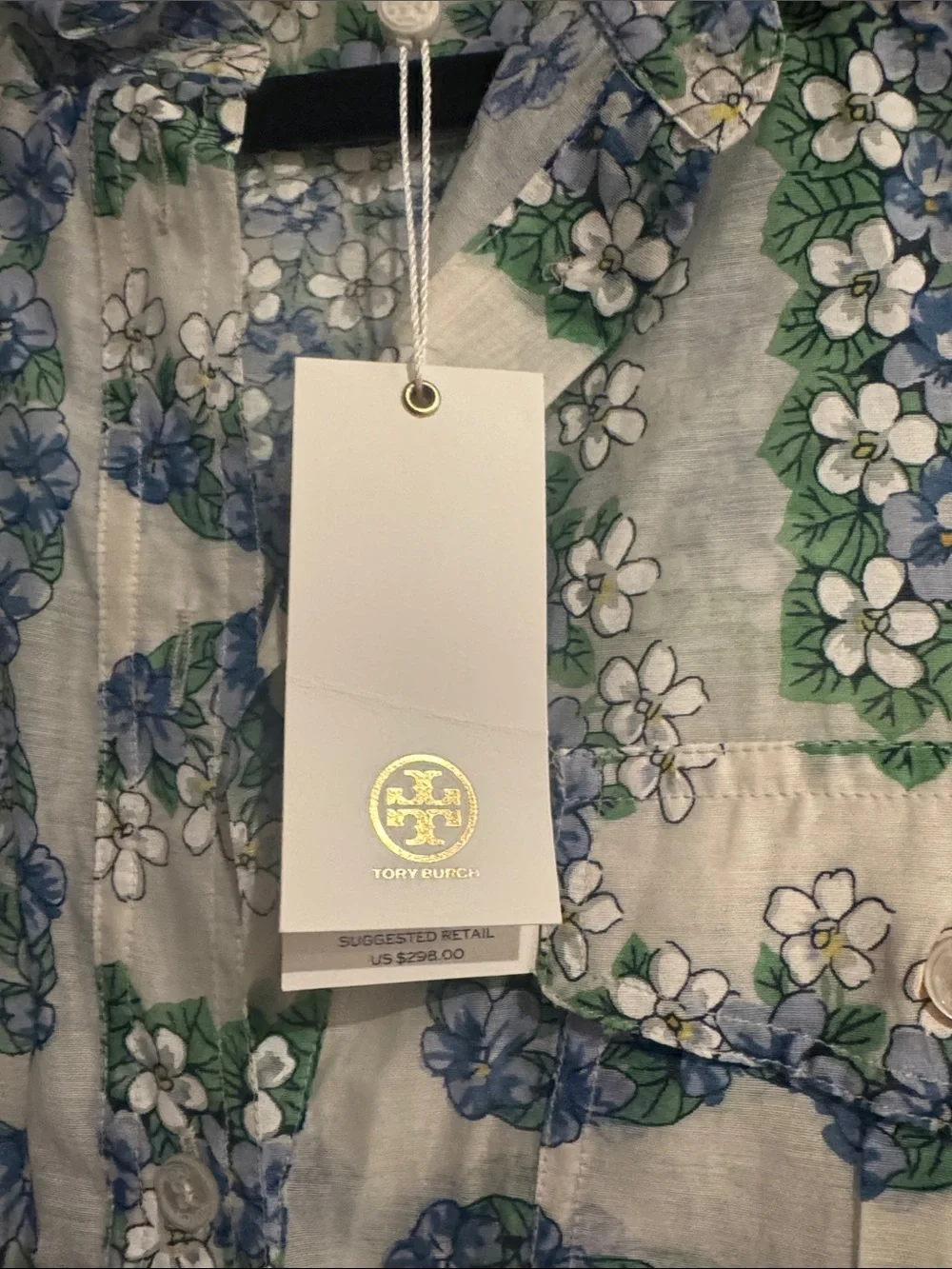 Tory Burch Green, Blue & White Floral Button-Down Shirt